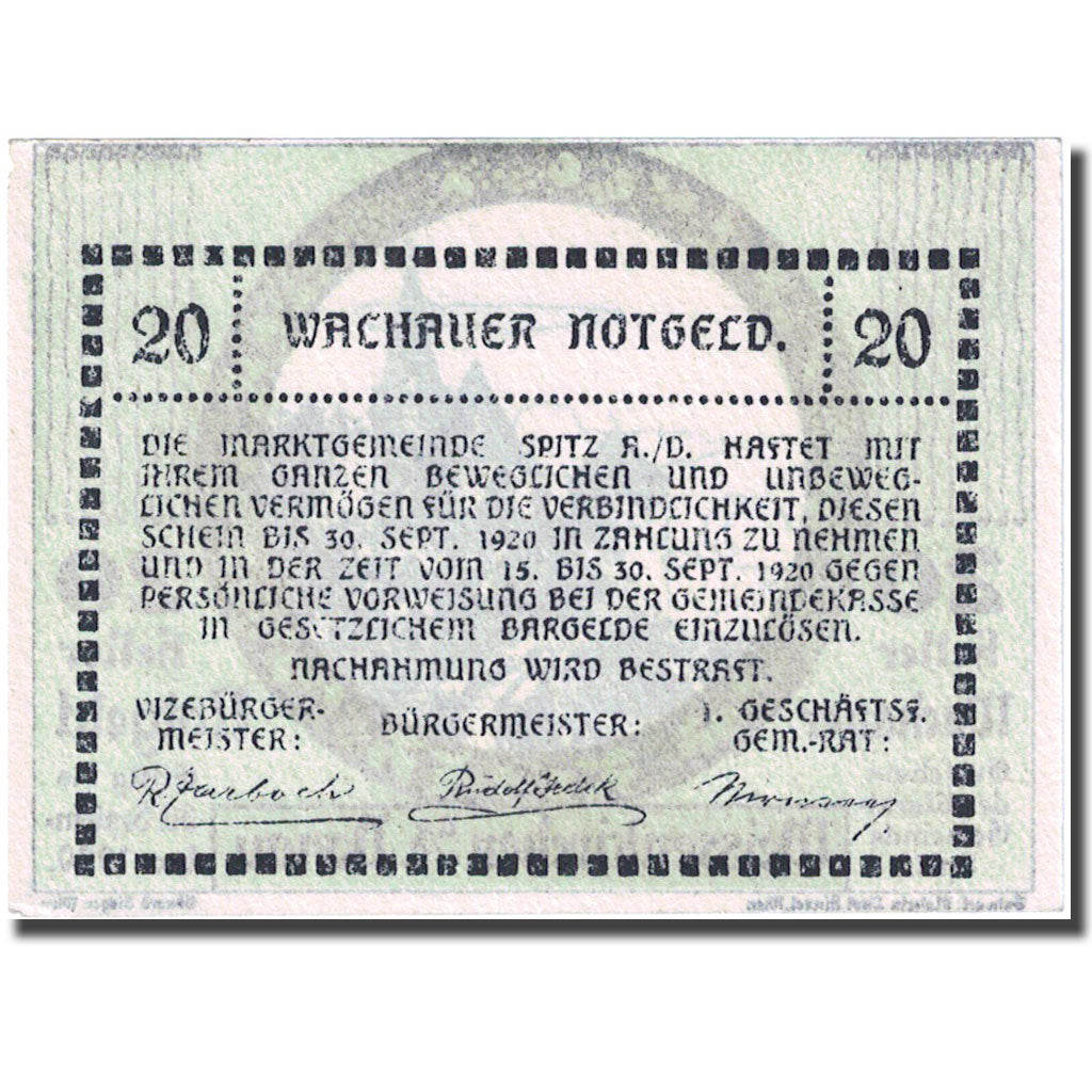 Banconote, Austria, Weissenkirchen, 20 Heller, château, 1920, SPL Mehl:FS 1158I