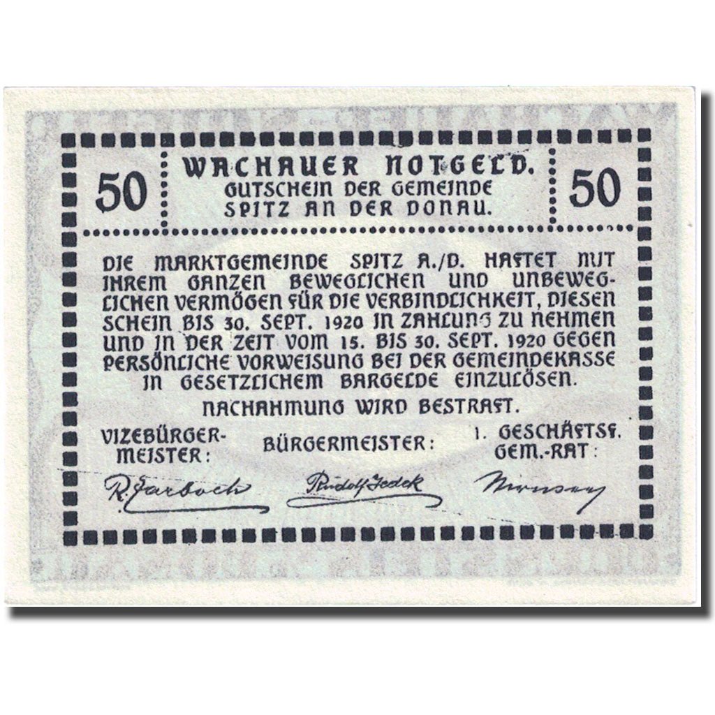 Banconote, Austria Durnstein a d Donau 50 Heller 1920 SPL blue Mehl:1122.3IIa
