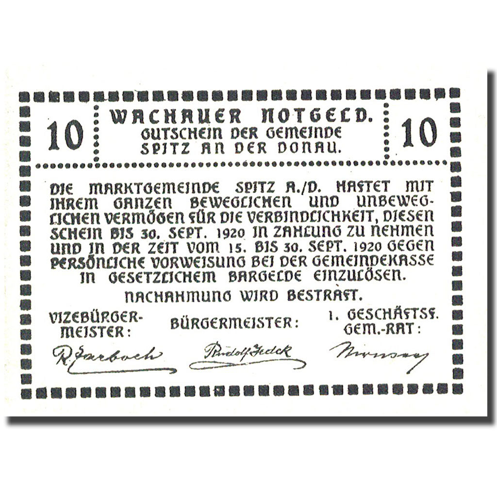 Banconote Austria Durnstein a d Donau 10 Heller 1920 SPL lila Mehl:FS 1122.3IIc