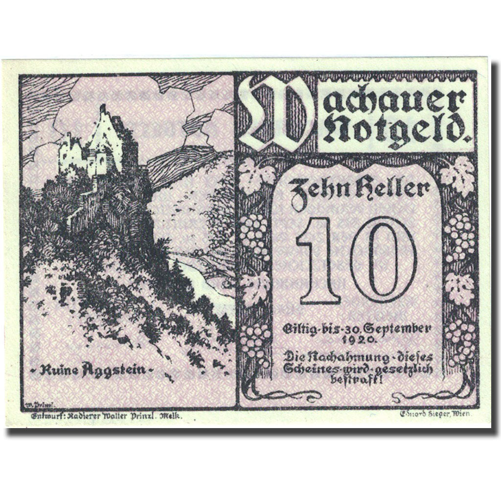 Geldschein, Österreich, Wachauer, 10 Heller, château, 1920 UNZ- FS 1122.2IIc