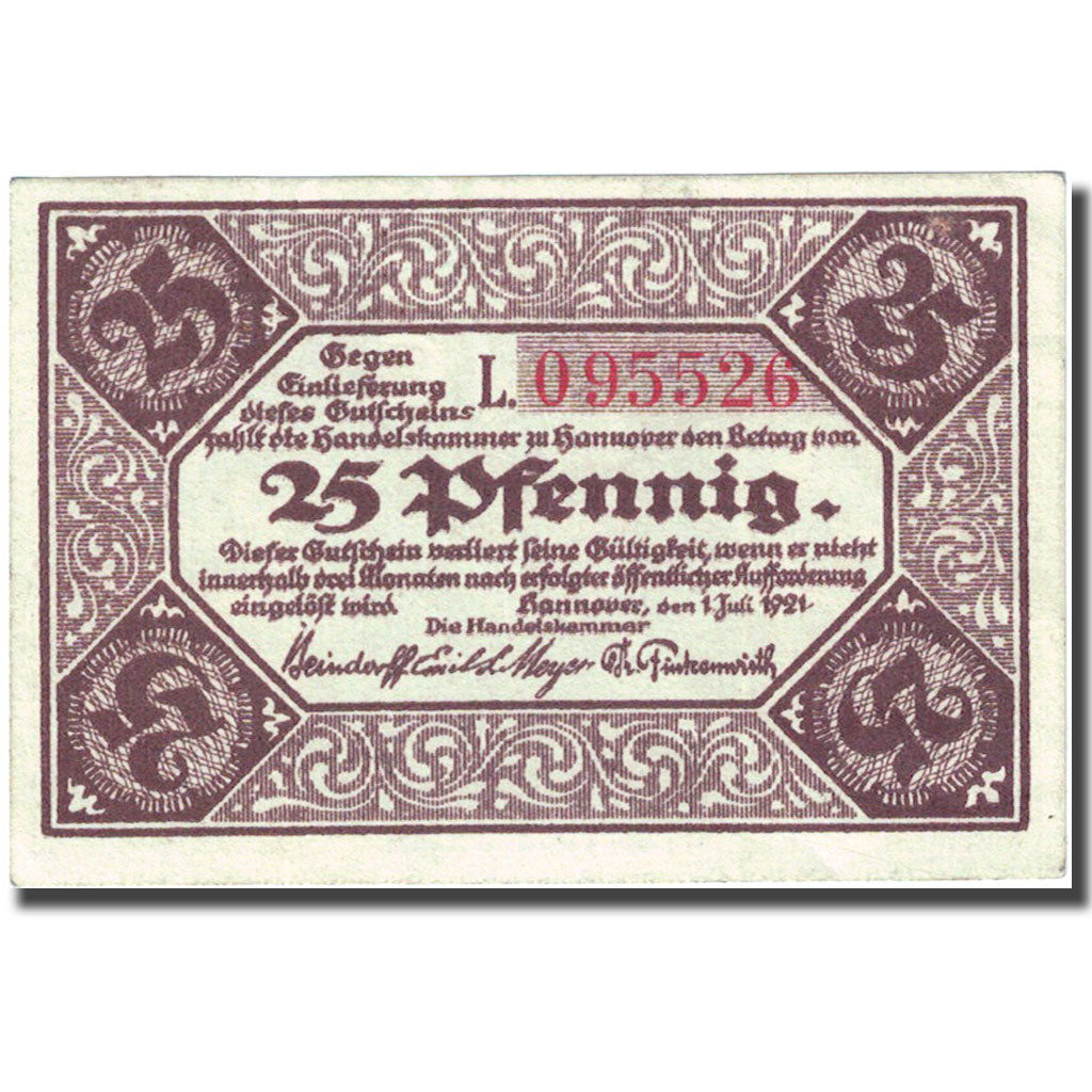Billet, Allemagne, Hannover, 25 Pfennig, Eglise 1921-07-01 SUP  Mehl:572.1