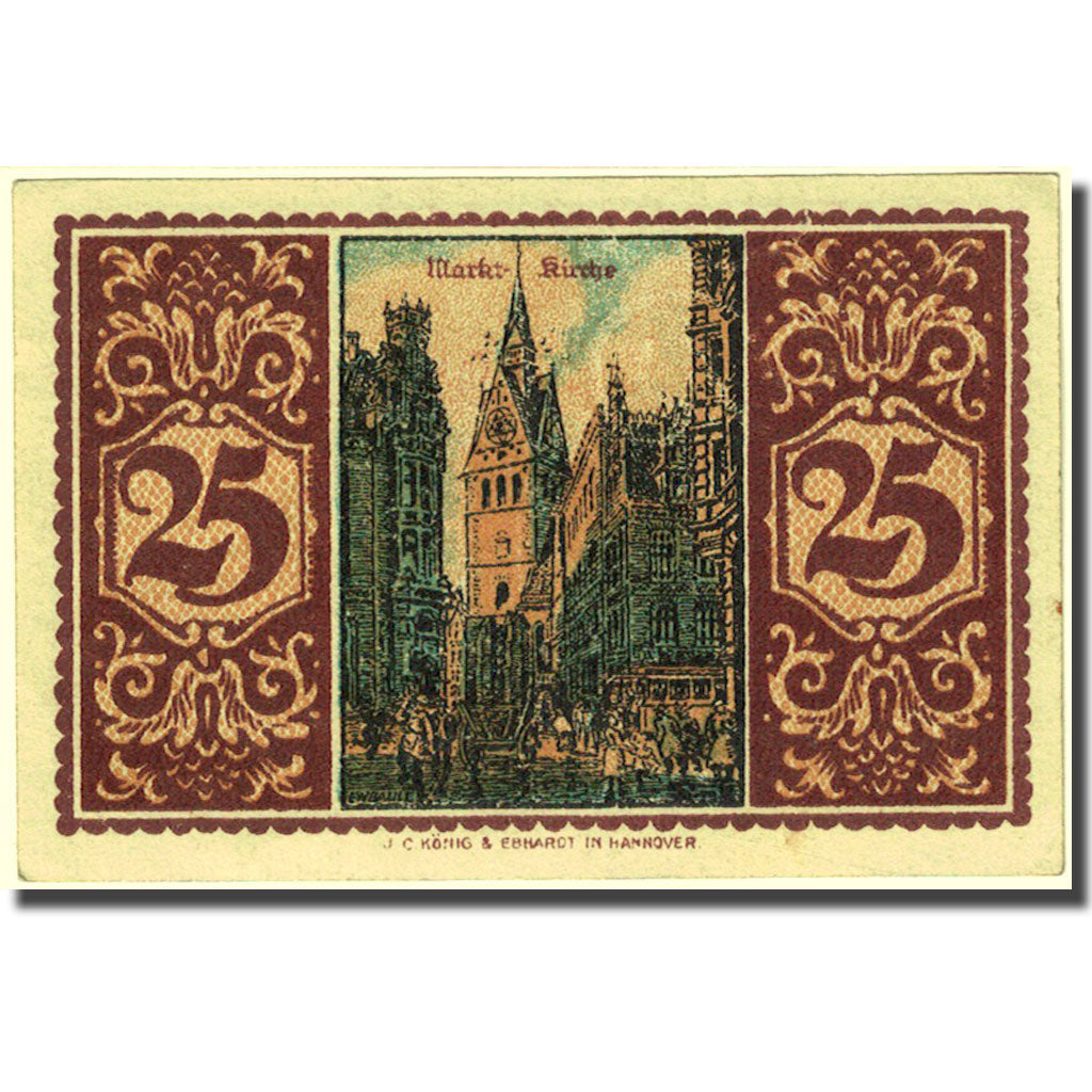 Billet, Allemagne, Hannover, 25 Pfennig, Eglise 1921-07-01 SUP  Mehl:572.1