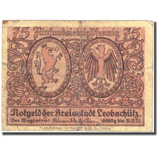 Banconote, Germania, Leobschütz, 75 Pfennig, aigle 1922-12-31 MB Mehl:793.1a