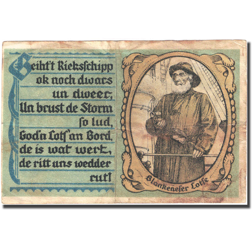 Banconote, Germania, Blankenese, 50 Pfennig, personnage, 1921 MB+ Mehl:115.2