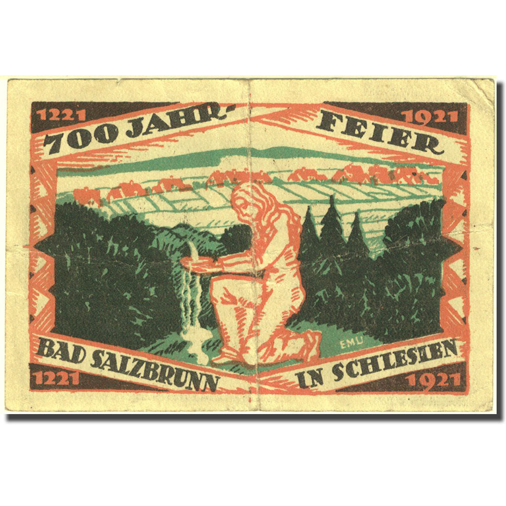 Banconote, Germania, Salzbrunn, 50 Pfennig, Blason, 1921, BB, Mehl:1000.1