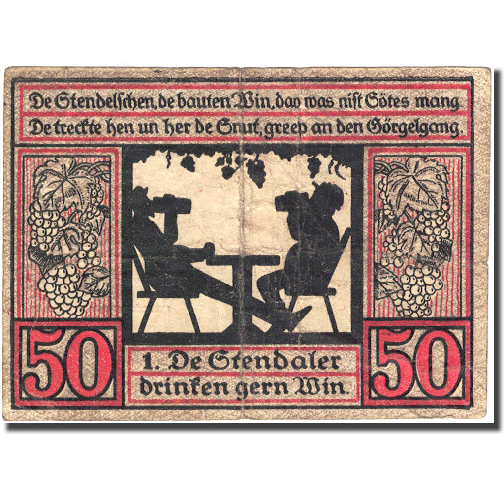 Banconote, Germania, Stendal, 50 Pfennig, personnage, 1921 MB Mehl:1267.1
