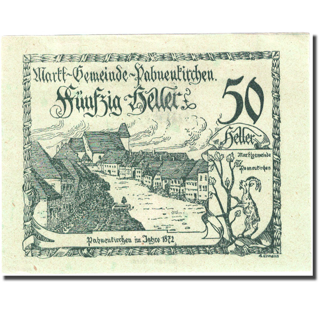 Banconote, Austria, Pabneukirchen, 50 Heller, village, 1920 SPL- Mehl:FS 719d