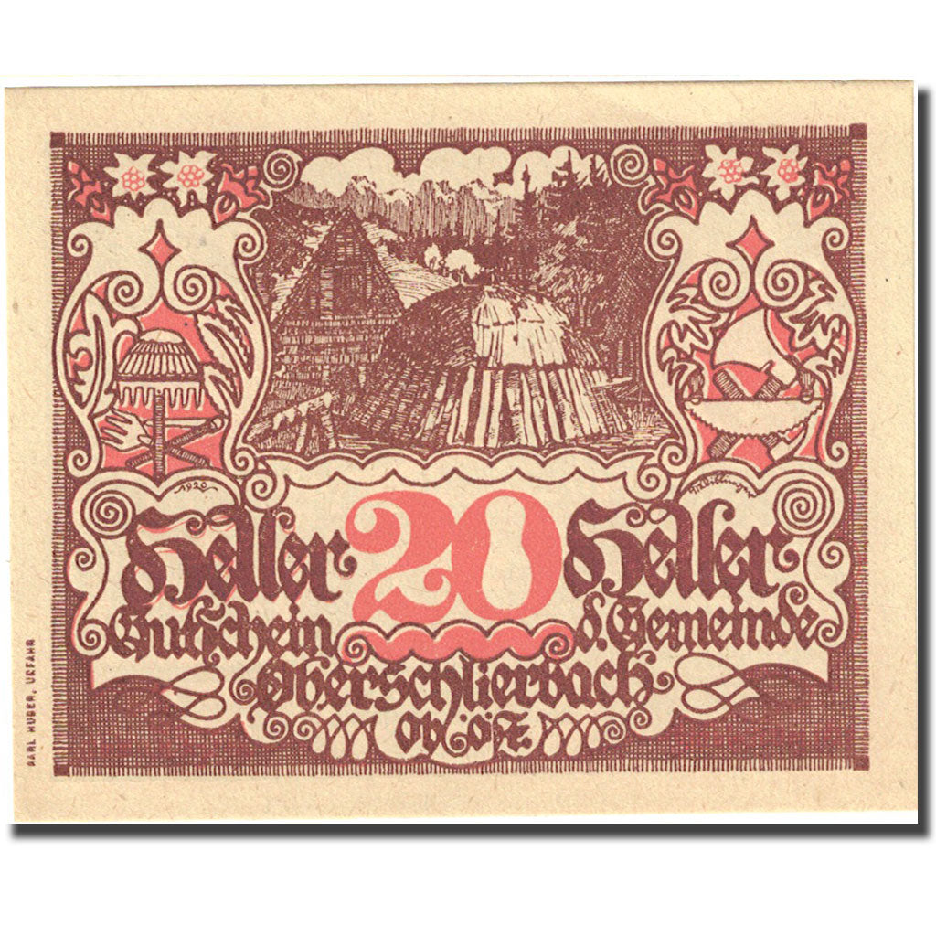 Nota, Áustria, Oberschlierbach 20Heller village 1920 UNC(63) brown Mehl:FS694c