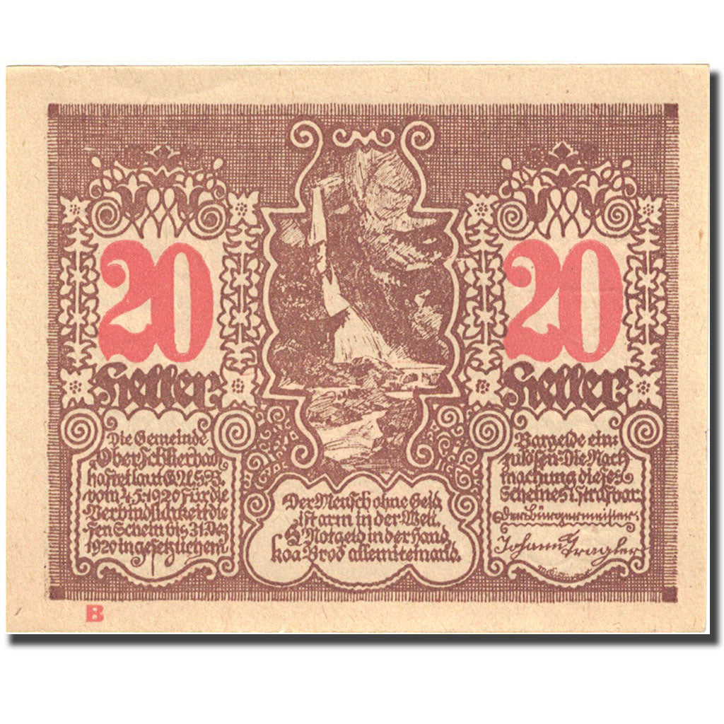Nota, Áustria, Oberschlierbach 20Heller village 1920 UNC(63) brown Mehl:FS694c