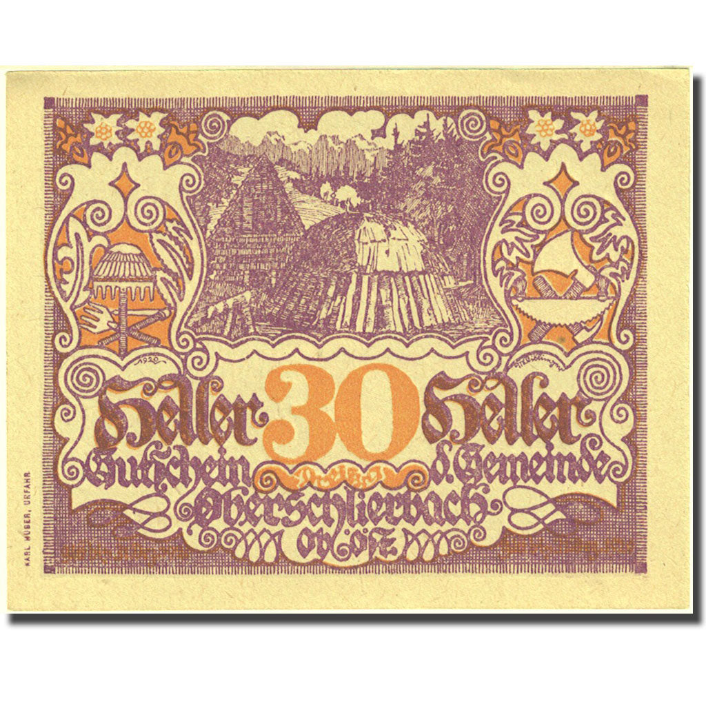 Nota Áustria Oberschlierbach 30 Heller village 2, 1920 yellow SPL Mehl:FS694d