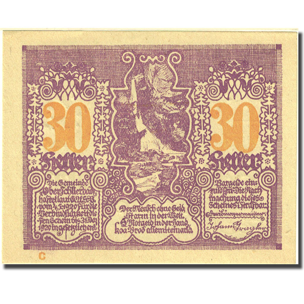 Nota Áustria Oberschlierbach 30 Heller village 2, 1920 yellow SPL Mehl:FS694d