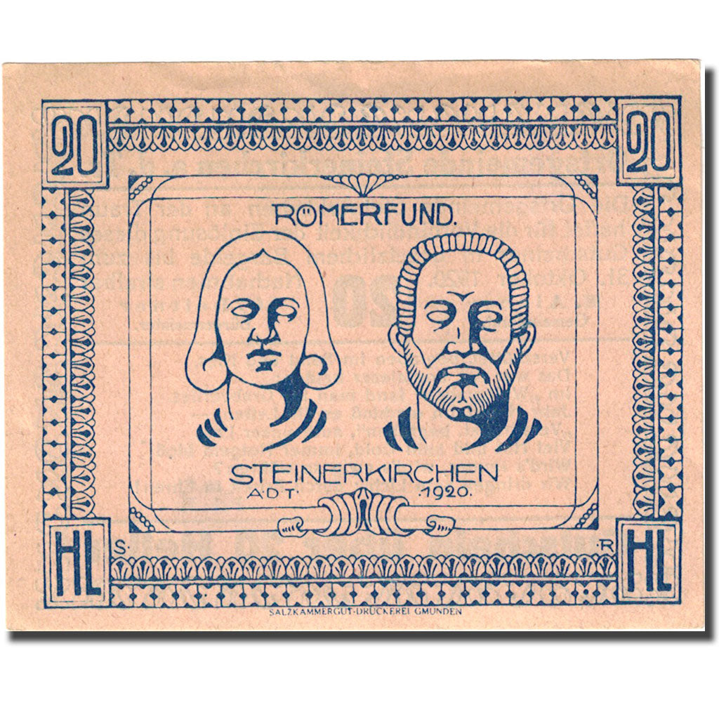 Nota, Áustria, Steinerkirchen, 20 Heller, personnage 1920 SUP+ Mehl:FS1029IIa