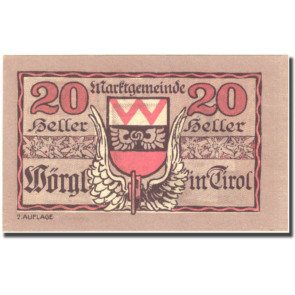 Banconote, Austria, Worgl, 20 Heller, personnage 1920-12-31 SPL Mehl:FS 1252b