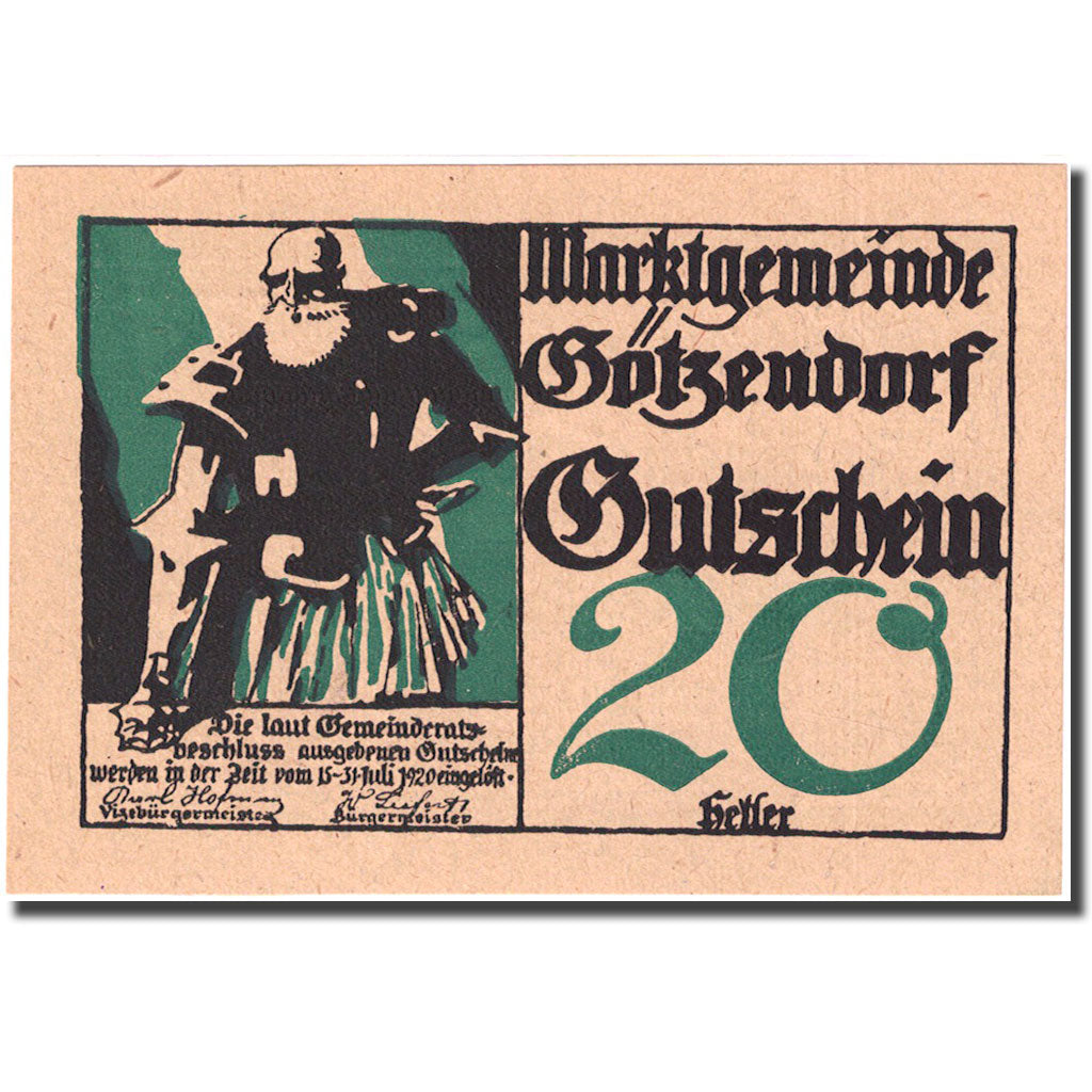 Banknot, Austria, Rot, 20 Heller, personnage 1, 1920, 1920-07-31, UNC(63)