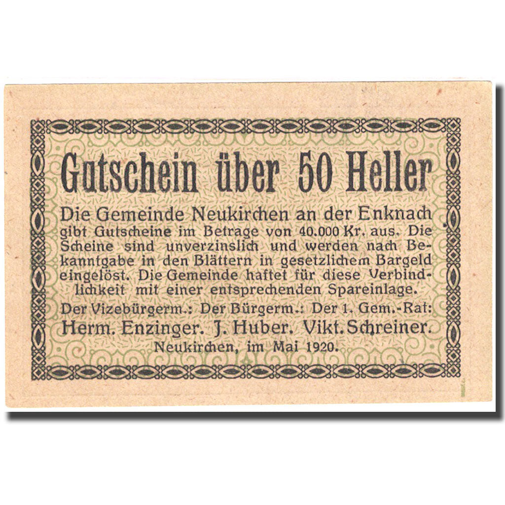 Banconote, Austria, Neukirchen, 50 Heller, Eglise, 1920, SPL, Mehl:FS 656a