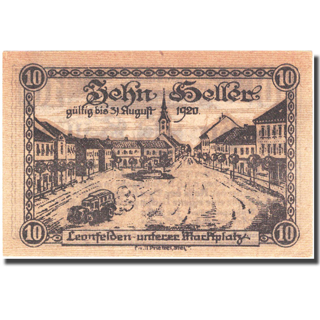 Banconote, Austria, Leonfelden, 10 Heller, village, 1920 SPL- Mehl:FS514