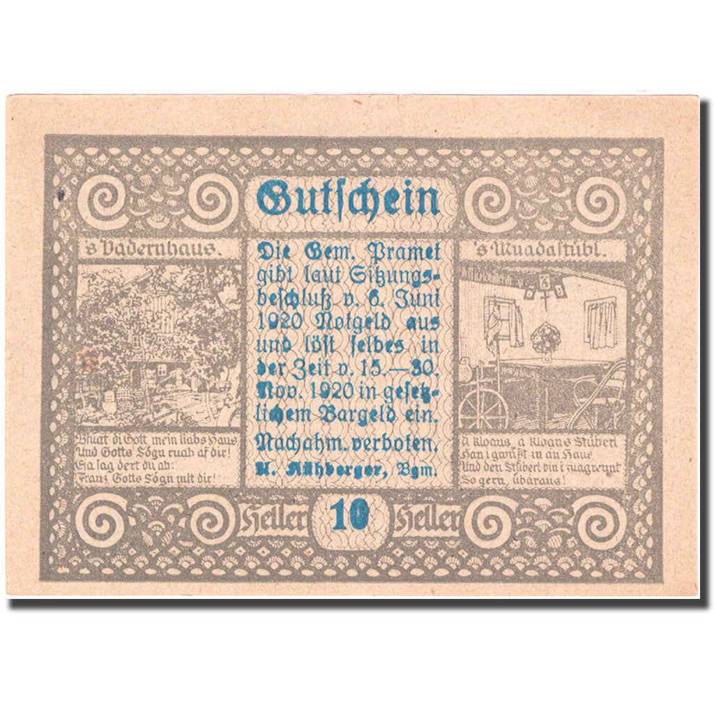Banconote, Austria Pramet 10 Heller personnage 1920-11-30 SPL blue Mehl:FS 781a