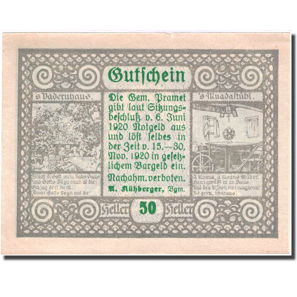 Banknot, Austria, Pramet, 50 Heller, personnage 2, 1920, 1920-11-30, UNC(63)