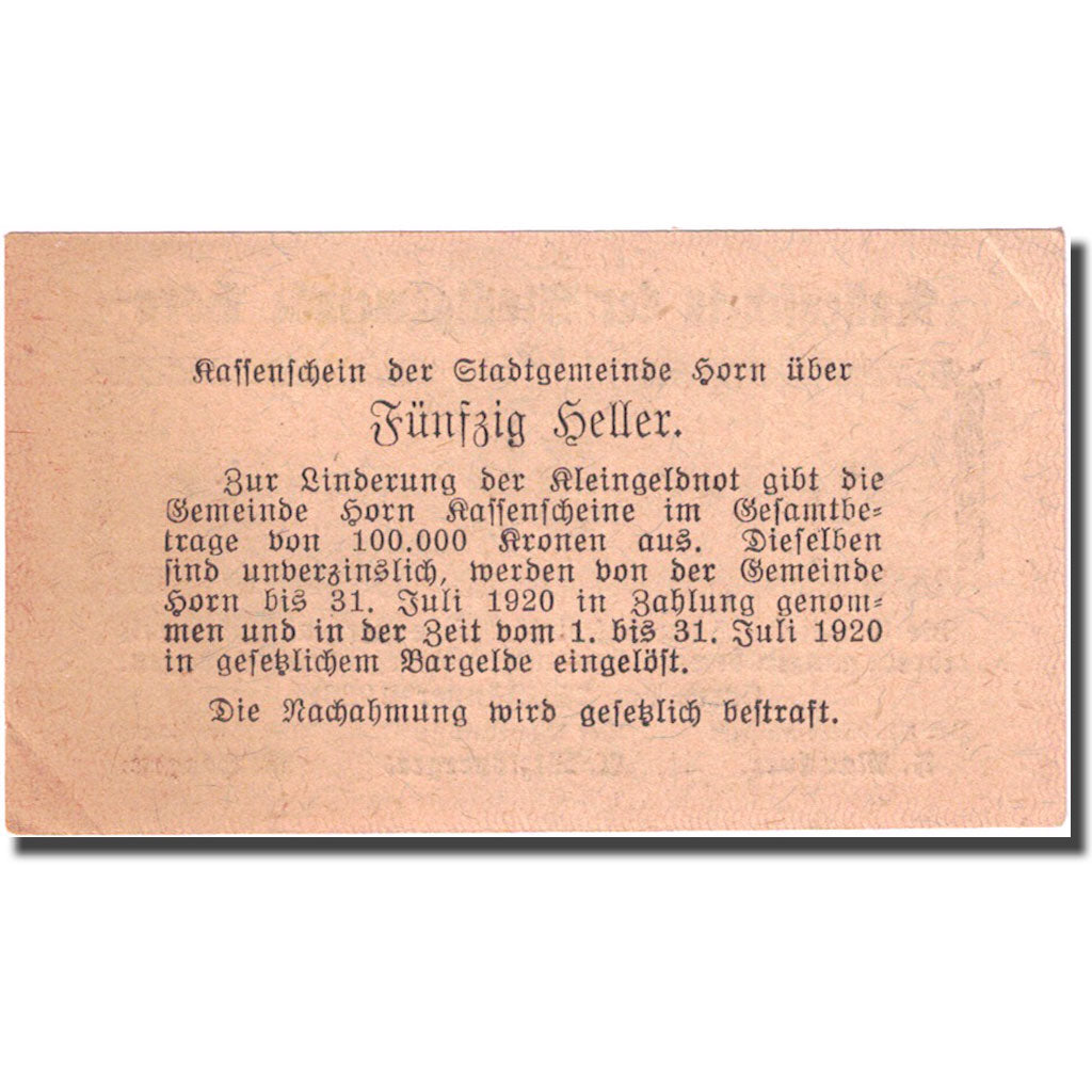 Nota Áustria Horn 50Heller, valeur faciale 2, 1920 AU(55-58) lila Mehl:FS 397Ib4