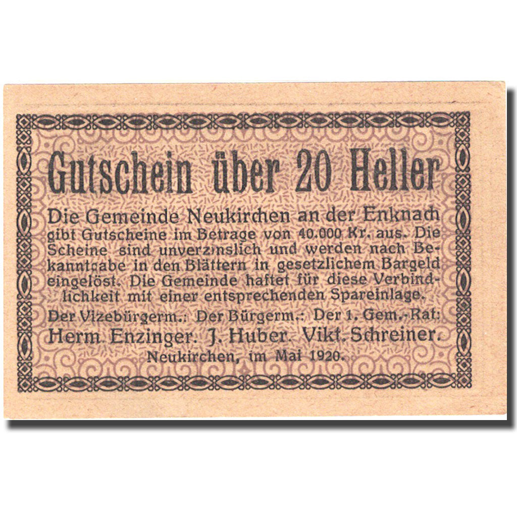 Banconote, Austria, Neukirchen, 20 Heller, château, 1920, SPL, Mehl:FS 659a