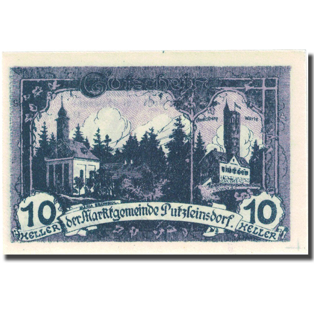 Banconote, Austria, Putzleinsdorf, 10 Heller, Monument, 1920 SPL Mehl:FS804a