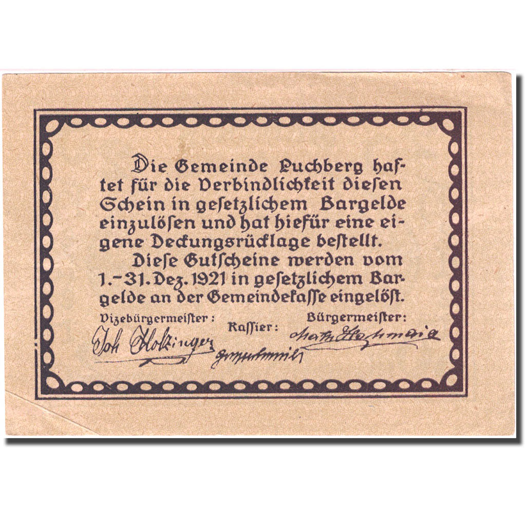 Billet, Autriche, Puchberg, 20 Heller, Eglise 1921-12-31, SUP Mehl:FS 785a