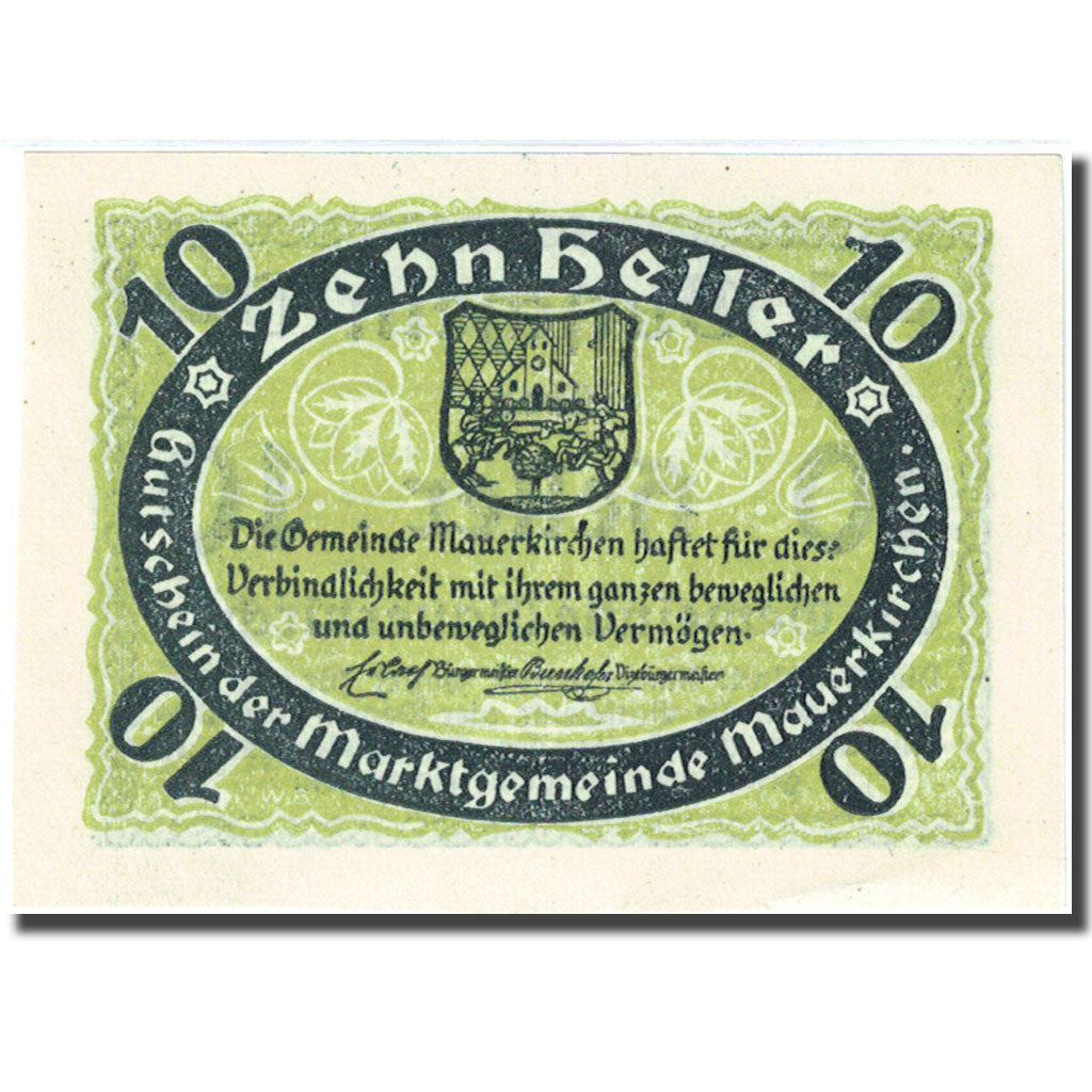 Banconote, Austria, Mauerkirchen, 10 Heller, Blason, SPL, Mehl:FS 598IBa