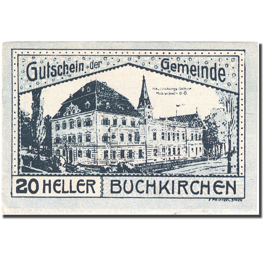 Billet, Autriche, Buchkirchen, 20 Heller, Blason 1, 1920 SUP bleu Mehl:FS 114a
