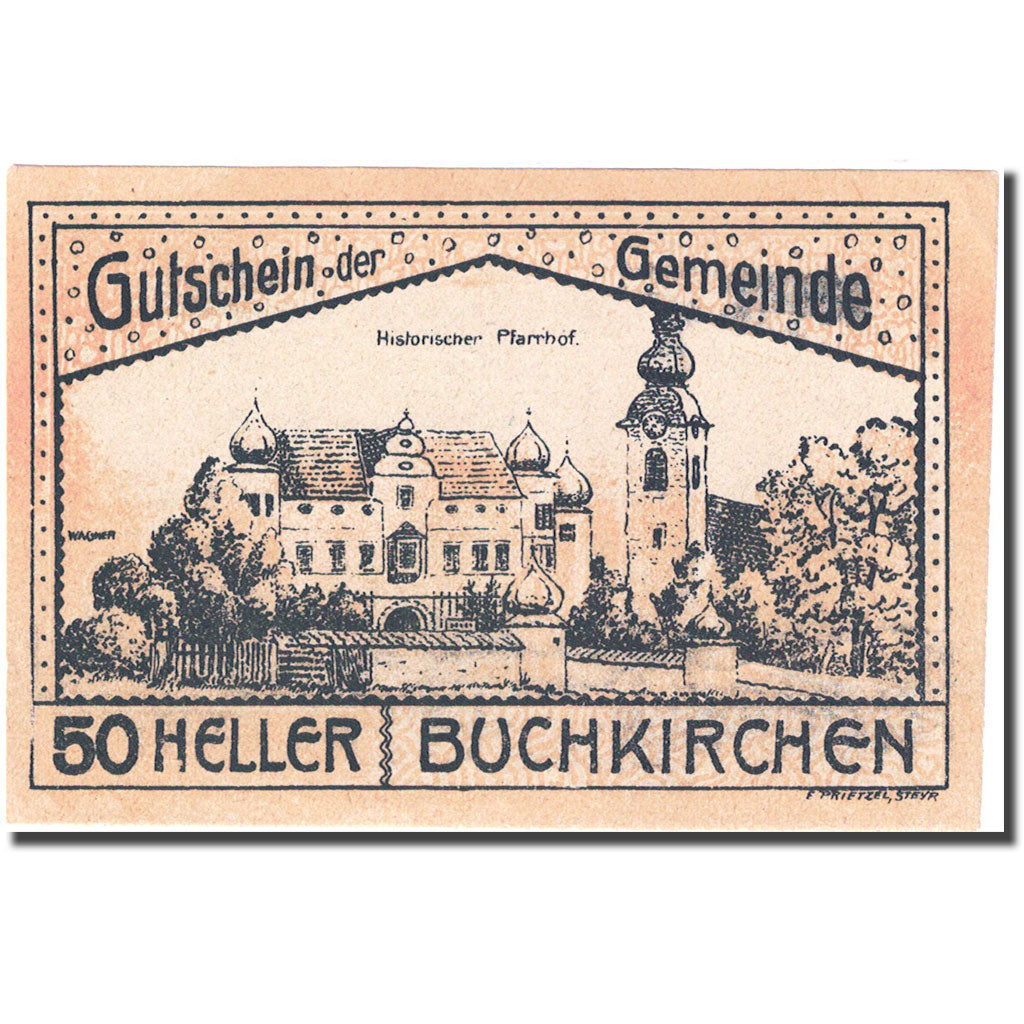 Geldschein, Österreich, Buchkirchen 50Heller Blason 2, 1920 VZ+ gelb Mehl:FS114a