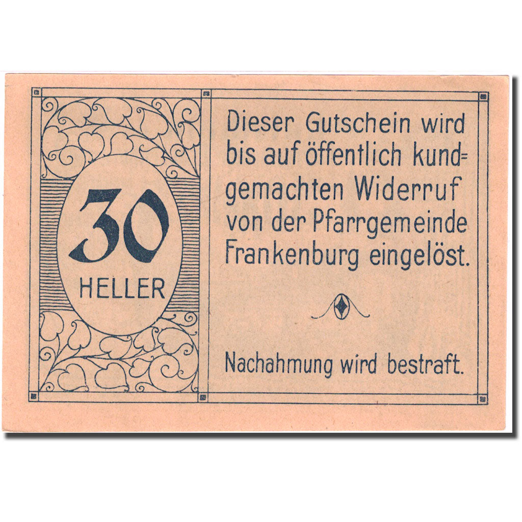 Geldschein, Österreich, Frankenburg, 30 Heller, village, VZ+ blau Mehl:FS 207b