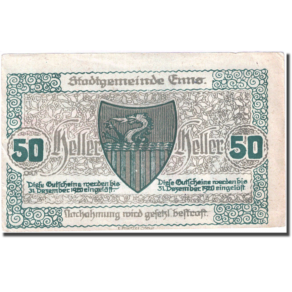 Billet, Autriche, Enns, 50 Heller, Eglise, 1920, 1920-12-31, SUP, Mehl:FS 174Ia