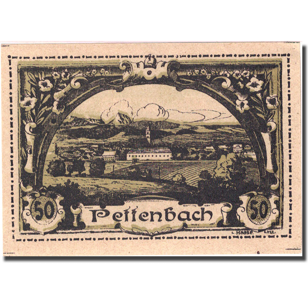 Banconote, Austria, Pettenbach, 50 Heller, village, 1920 SPL Mehl:FS 738