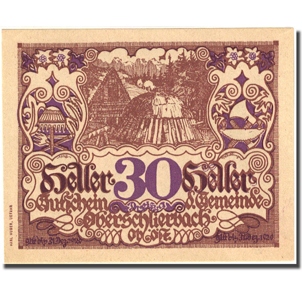 Banconote, Austria, Oberschlierbach, 30 Heller, village, 1920 SPL Mehl:FS 694