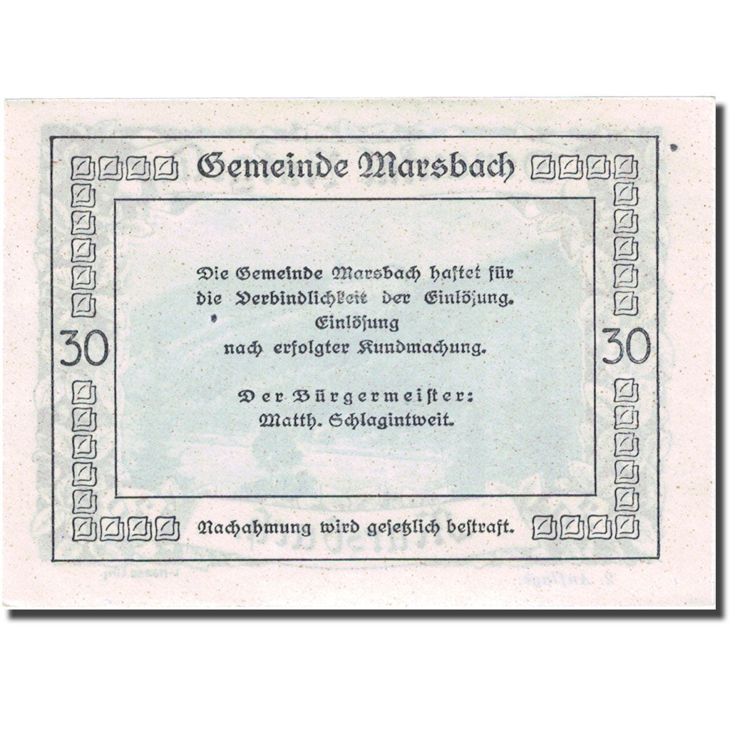 Banconote, Austria, Marsbach, 30 Heller, paysage, SPL, Mehl:FS 127d