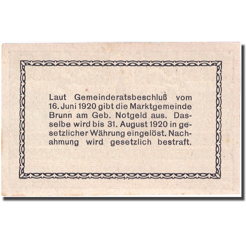 Nota, Áustria, Brunn am Gebirge, 10 Heller, Eglise, 1920 SUP  Mehl:FS 109a