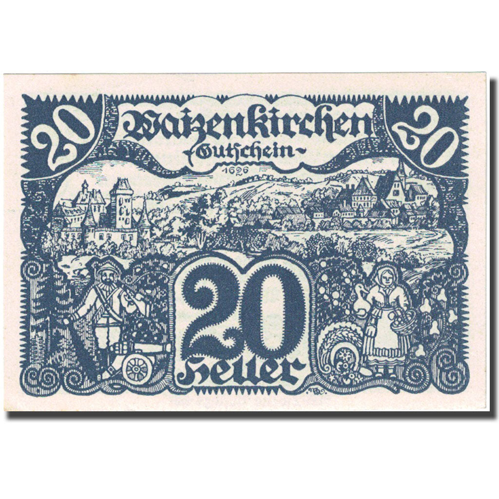 Banconote, Austria, Waizenkirchen, 20 Heller, paysage, 1920 SPL Mehl:FS 1128b
