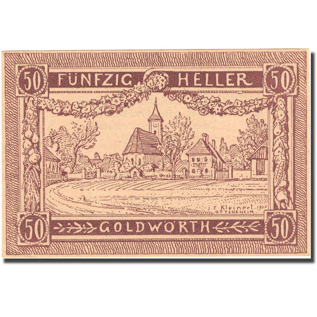 Billet, Autriche, Goldwörth, 50 Heller, village, SPL, Mehl:FS 248b