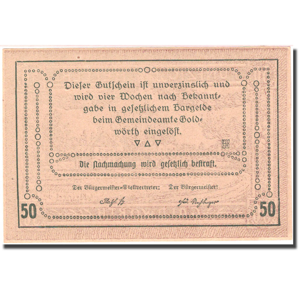Billet, Autriche, Goldwörth, 50 Heller, village, SPL, Mehl:FS 248b