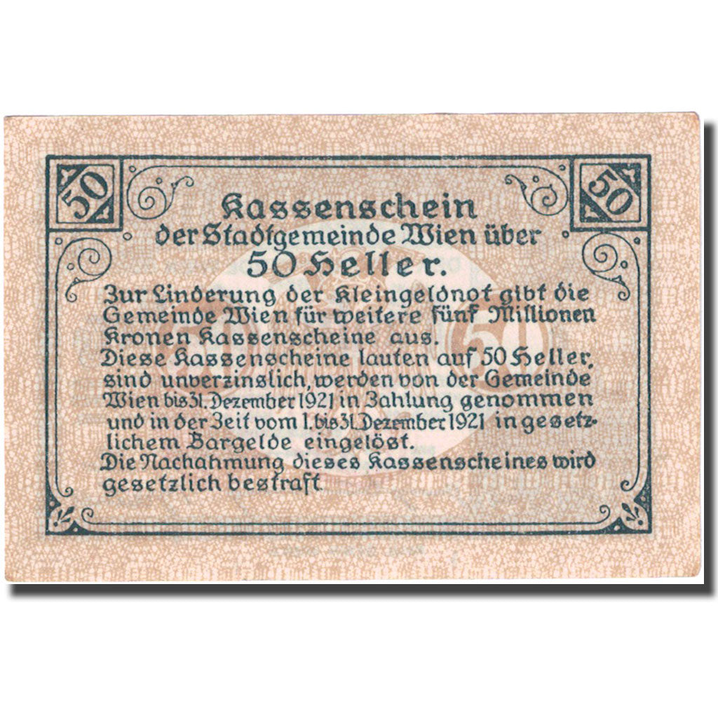 Geldschein, Österreich, Vienne, 50 Heller, château, 1920 VZ+ Mehl:FS 1183IIbA