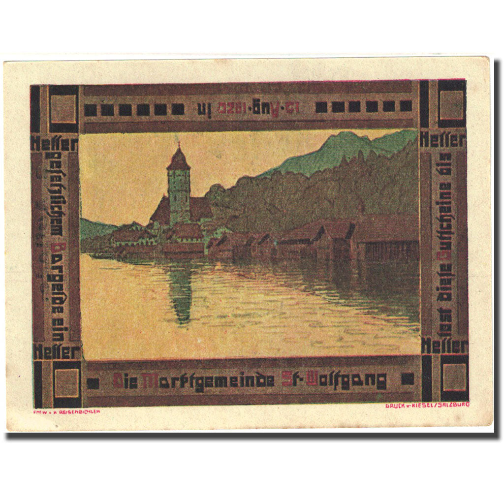 Billet, Autriche, St Wolfgang, 10 Heller, village, 1920 SUP Mehl:FS 947a