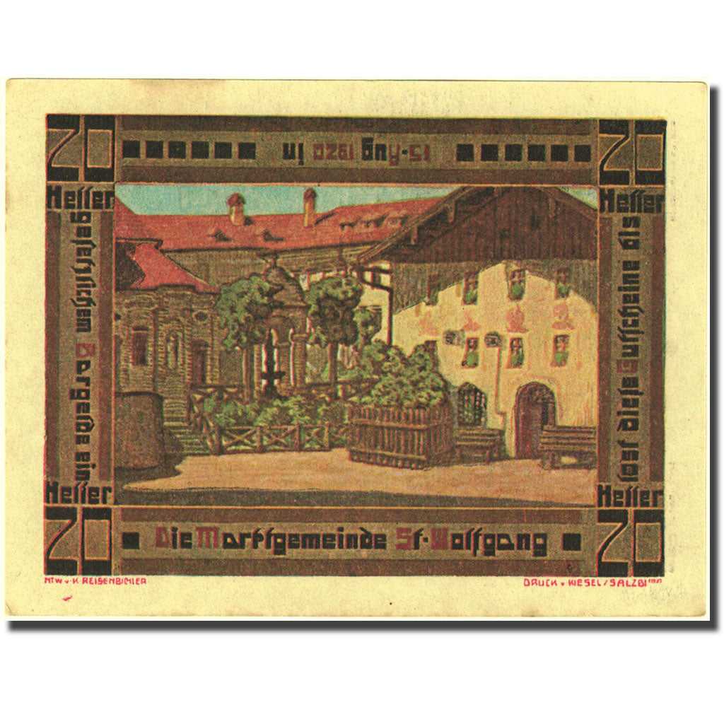 Billet, Autriche, St Wolfgang, 20 Heller, village 1, 1920 SPL Mehl:FS 947a