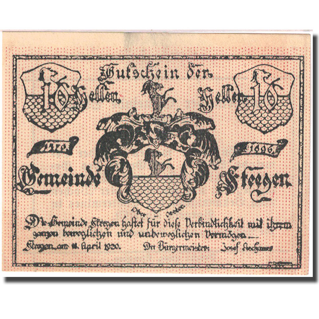 Banconote, Austria, Steegen, 10 Heller, Blason, 1920 SPL Mehl:FS 1012Ic1