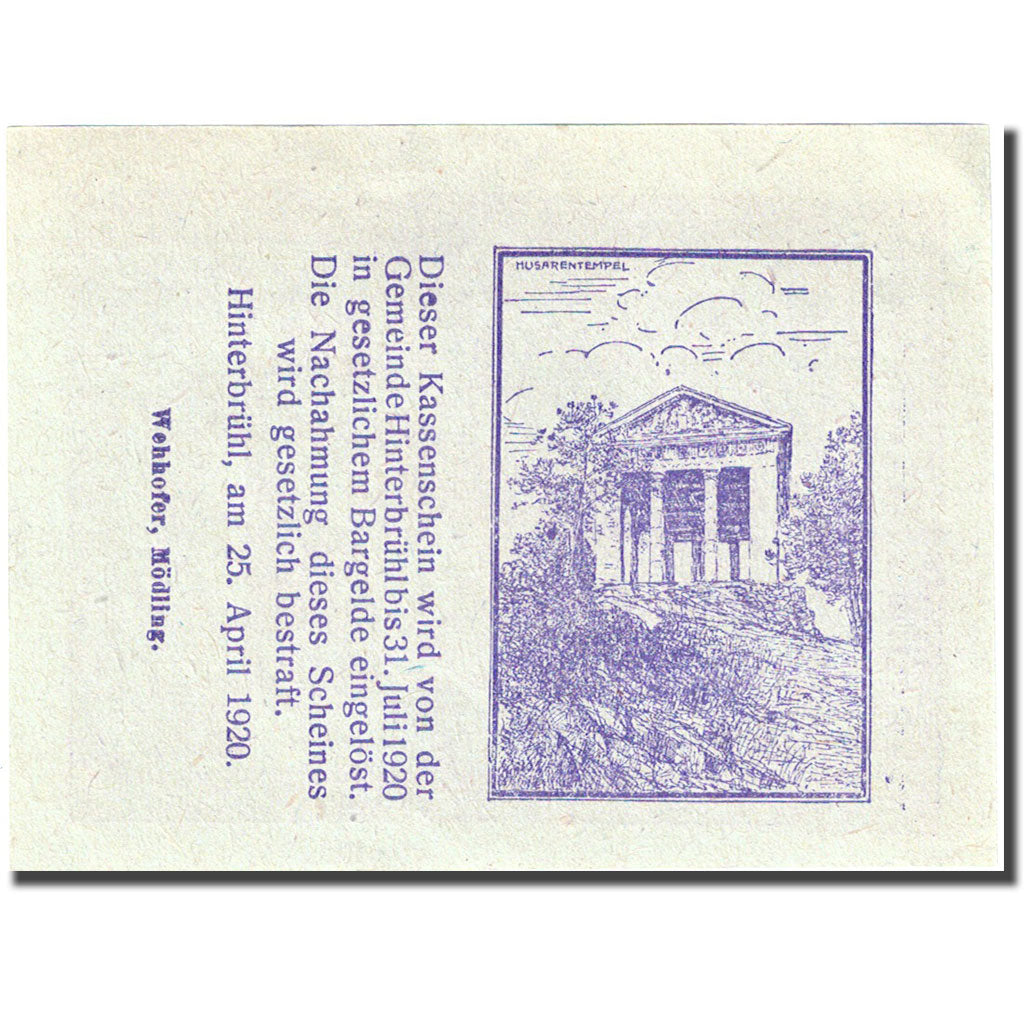 Banconote, Austria, Hinterbrühl, 50 Heller, ferme, 1920 SPL Mehl:FS 376Ib1