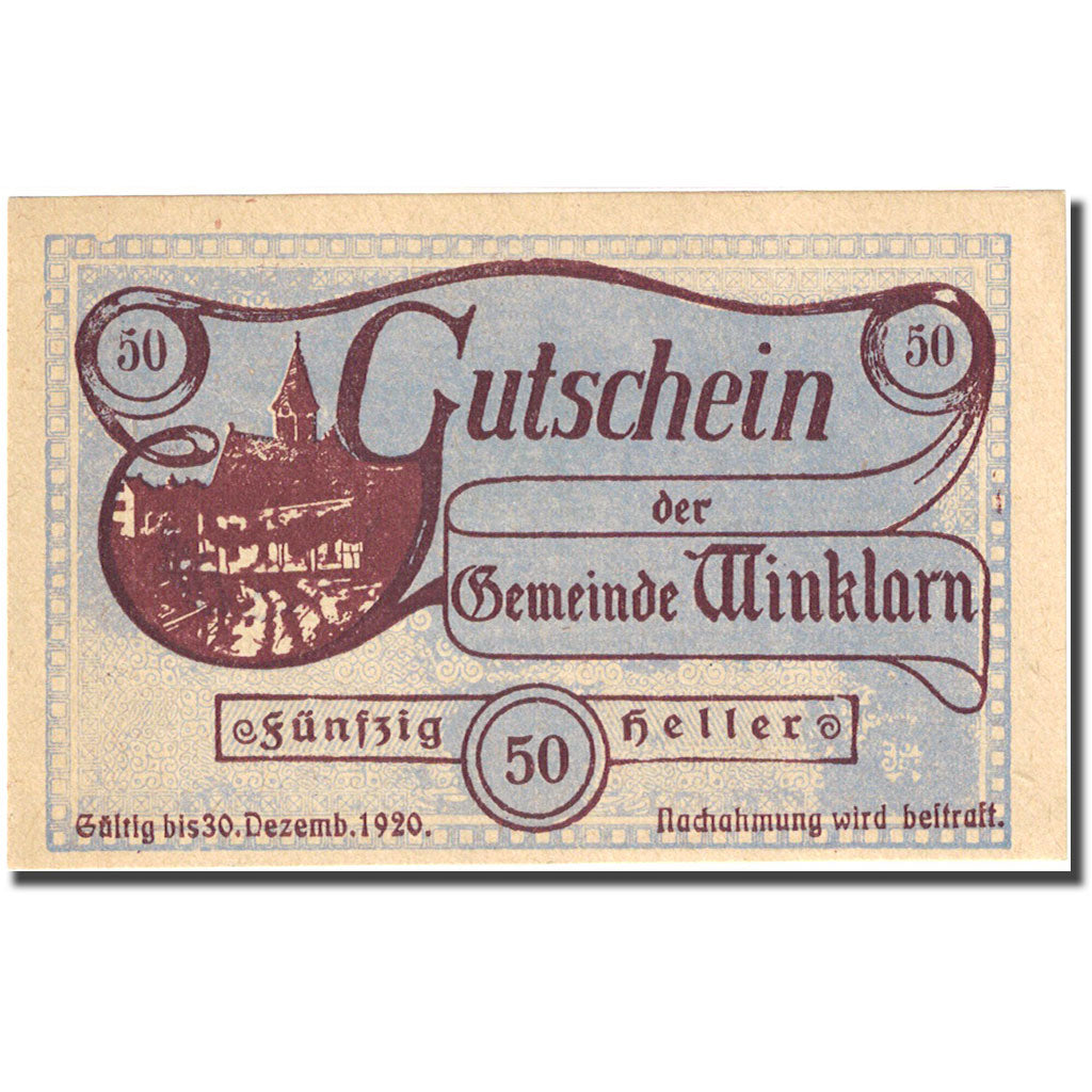 Geldschein, Österreich, Winklarn, 50 Heller, Eglise, 1920 UNZ- Mehl:FS 1246d