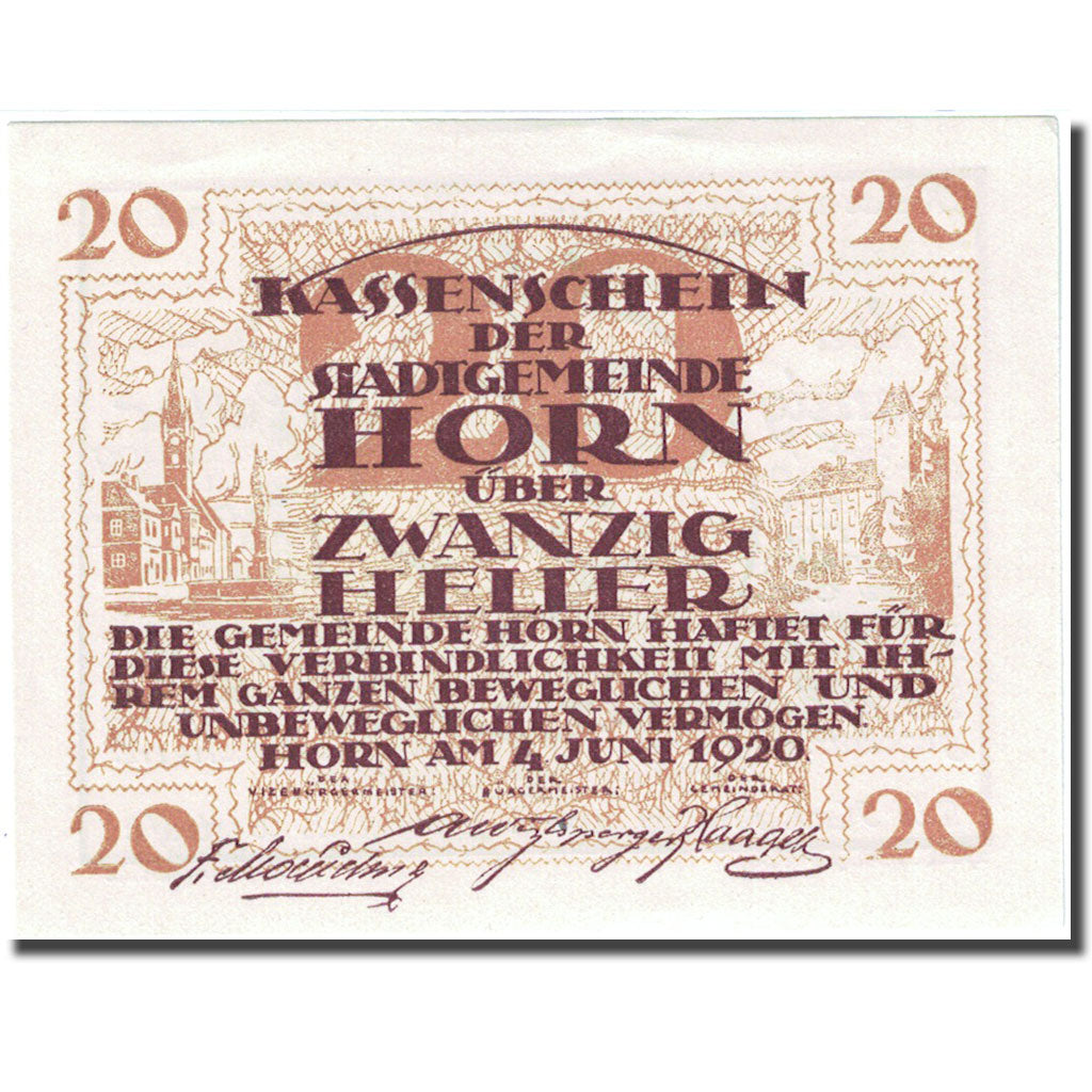 Banconote, Austria, Horn, 20 Heller, village 1920-07-31, SPL Mehl:FS 397IIa