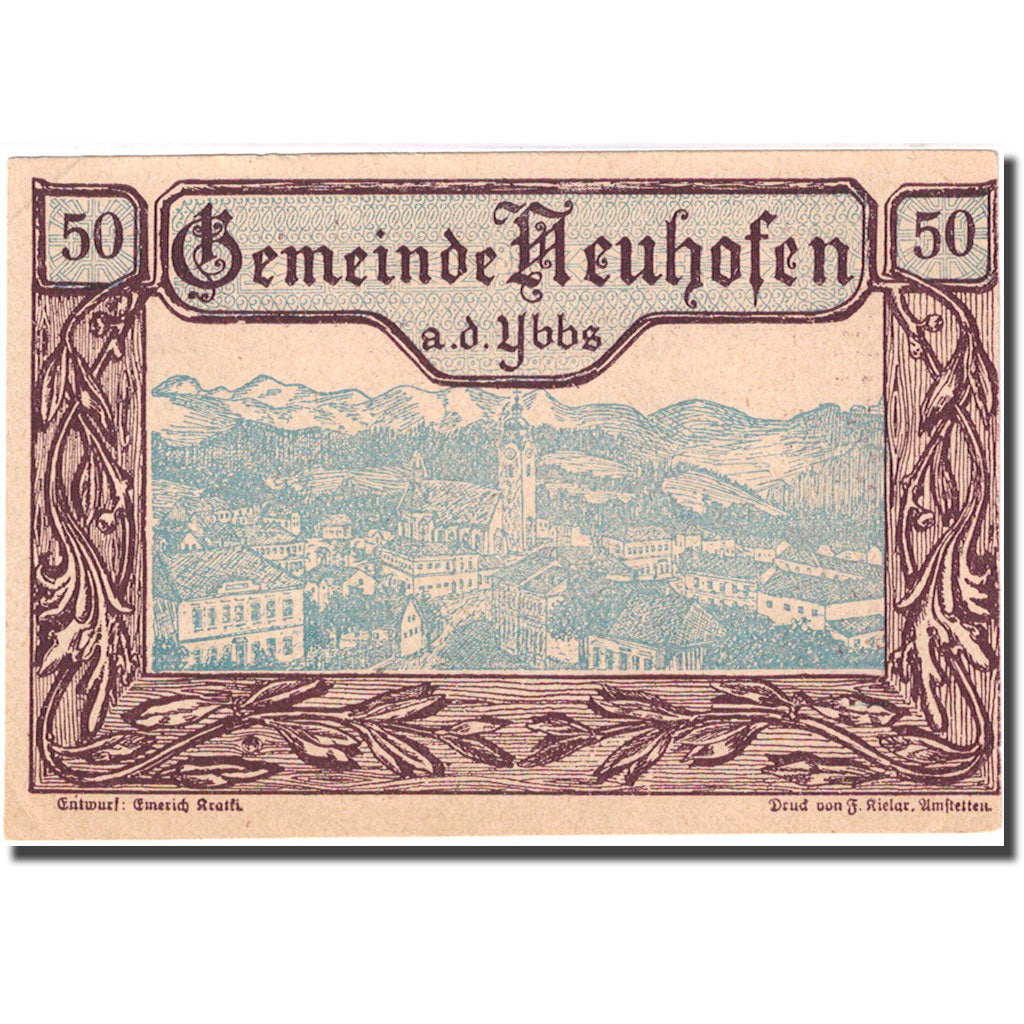 Banconote, Austria, Neuhofen a.d Ybbs, 50 Heller, village, 1920 SPL Mehl:FS 650d
