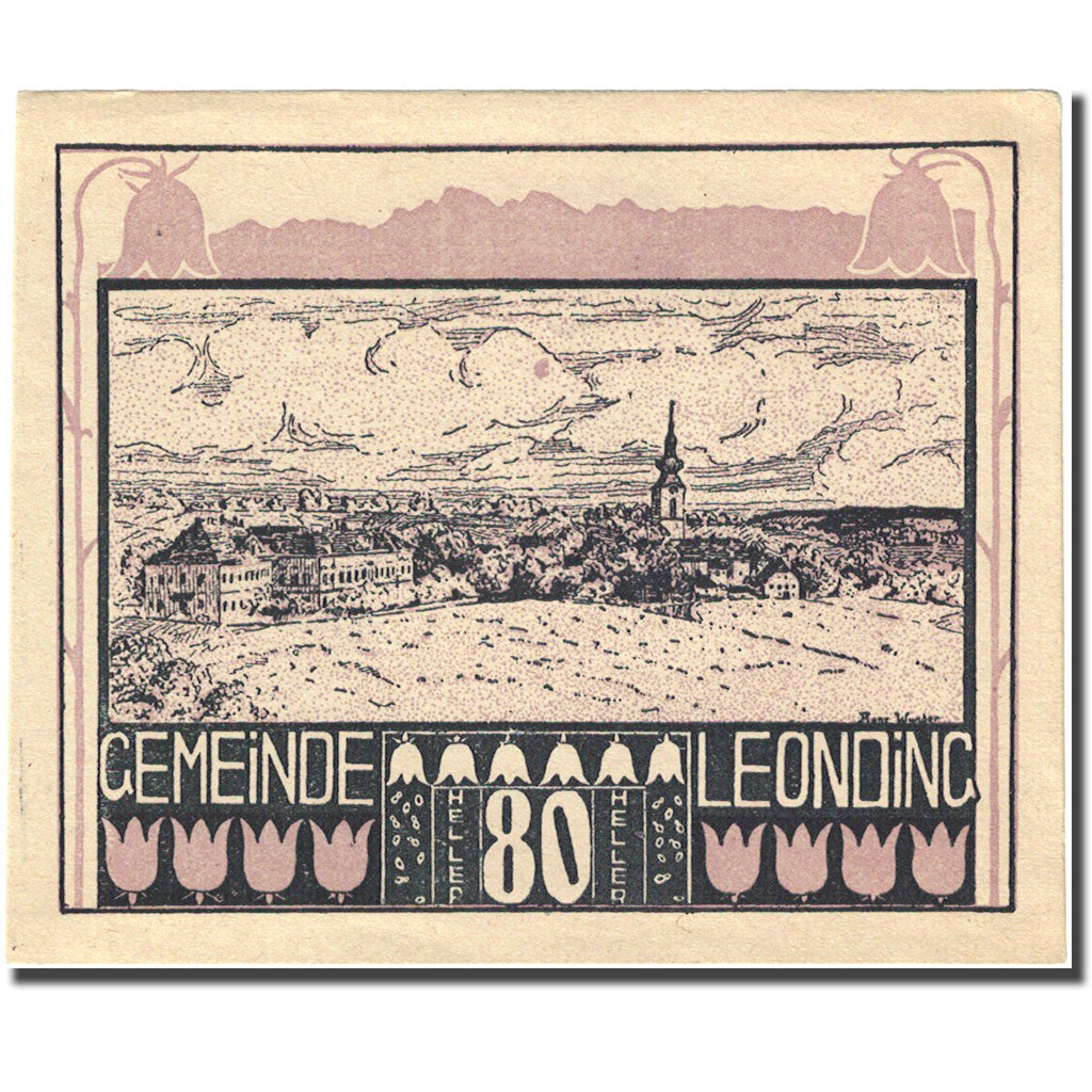 Geldschein, Österreich, Leonding, 80 Heller, paysage, VZ, Mehl:FS 513a