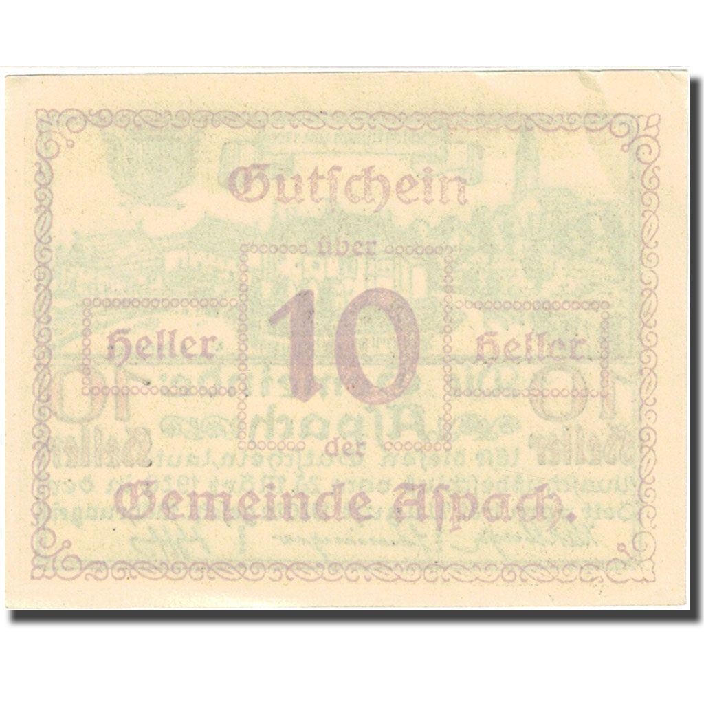 Banconote, Austria, Aspach, 10 Heller, château 1920-08-31, SPL Mehl:FS 57c