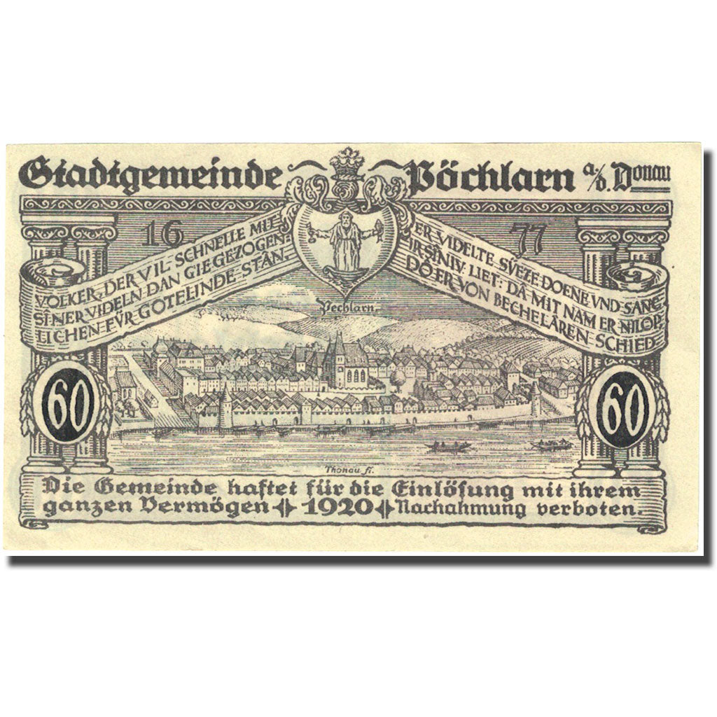 Geldschein, Österreich, Pöchlarn, 60 Heller, château, 1920, UNZ- Mehl:FS 755III