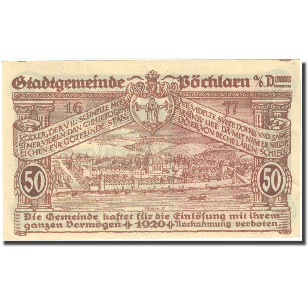 Banconote, Austria, Pöchlarn, 50 Heller, château, 1920 SPL Mehl:FS 755III